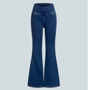 Flex Denim High Waisted Crossover Pocket Casual Flare Jeans XS Petite NWT Halara